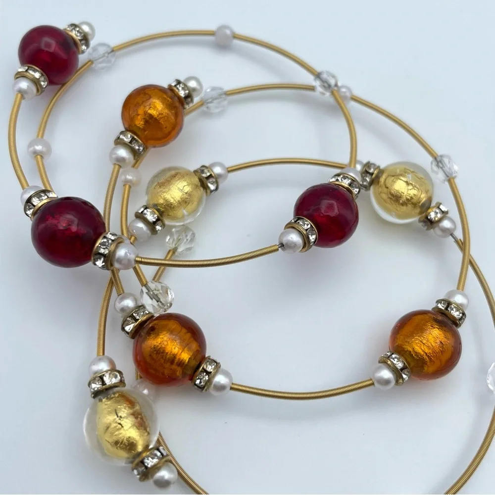 Stunning Hilary London Murano Glass Necklace & Bracelets Set, Fall Colors, 28”
